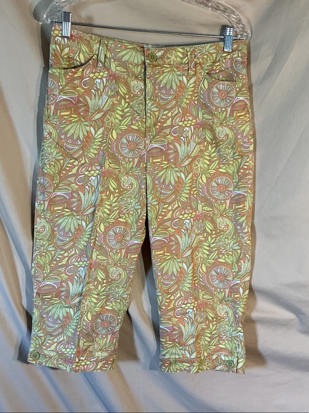 Women's Printed Crop Capris - Yellow & Coral